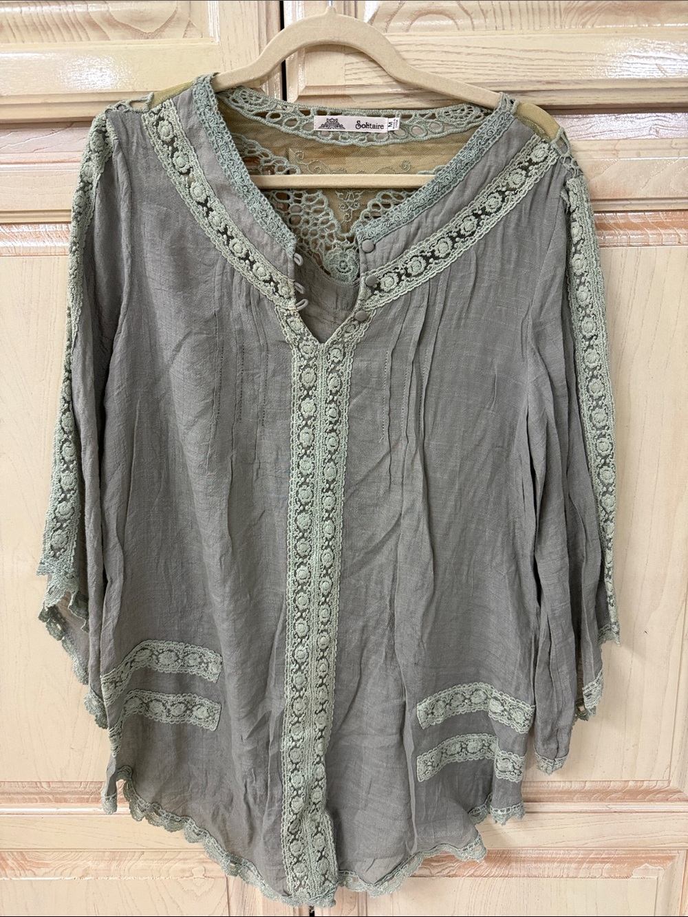 Solitaire Sage Green Crochet-Trim Tunic